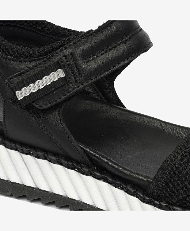 Kadın Siyah Hakiki Deri Sandalet - 5