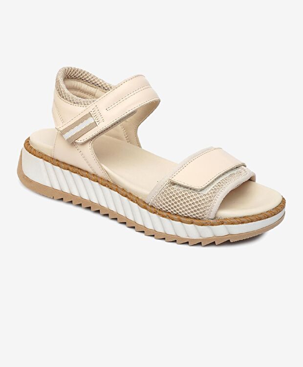 Kadın Krem Hakiki Deri Sandalet - 2