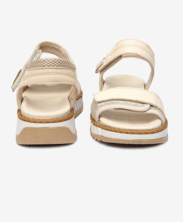 Kadın Krem Hakiki Deri Sandalet - 7