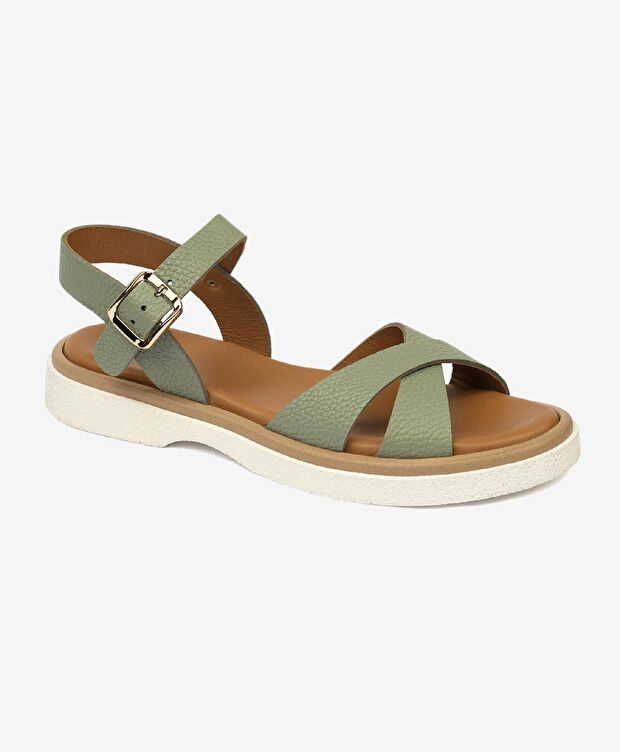 Kadın Su Yeşili Hakiki Deri Sandalet - 2