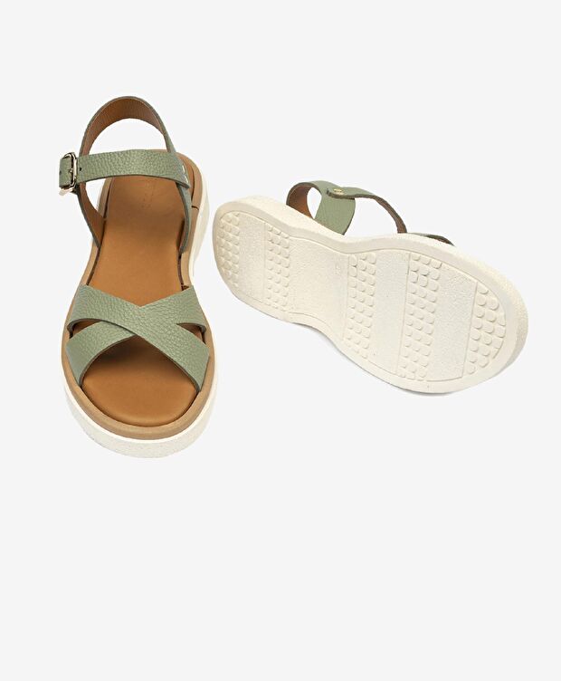 Kadın Su Yeşili Hakiki Deri Sandalet - 6