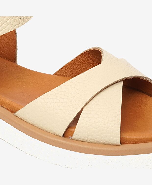 Kadın Bej Hakiki Deri Sandalet - 5