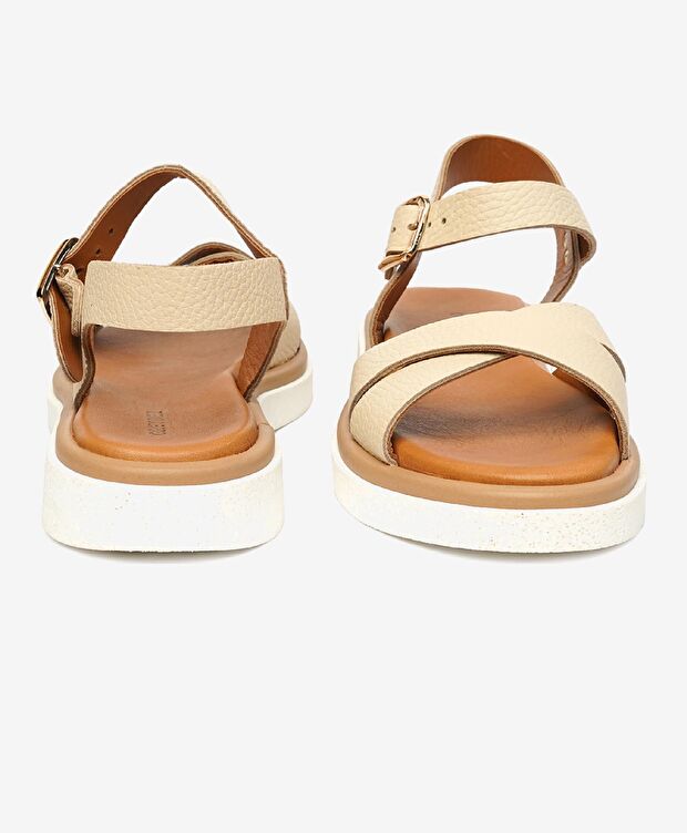 Kadın Bej Hakiki Deri Sandalet - 7