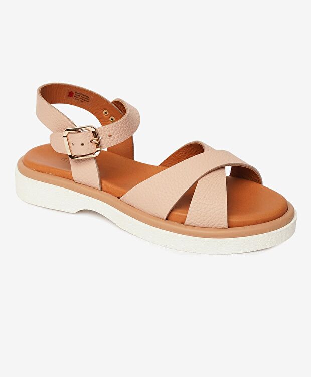 Kadın Pudra Hakiki Deri Sandalet - 2