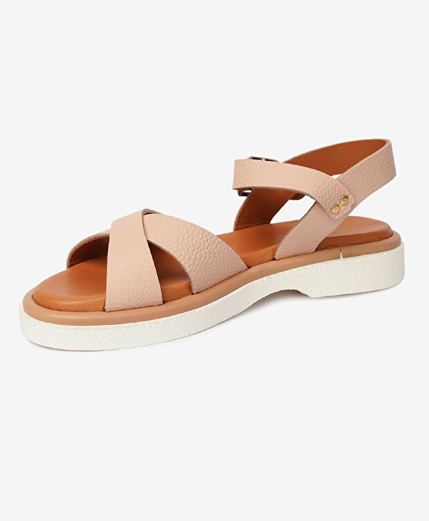 Kadın Pudra Hakiki Deri Sandalet - 3