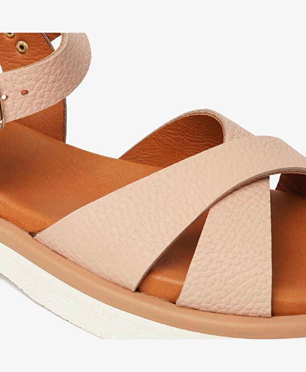 Kadın Pudra Hakiki Deri Sandalet - 5