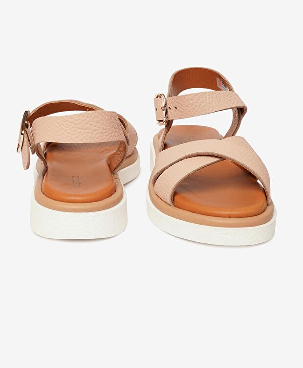 Kadın Pudra Hakiki Deri Sandalet - 7