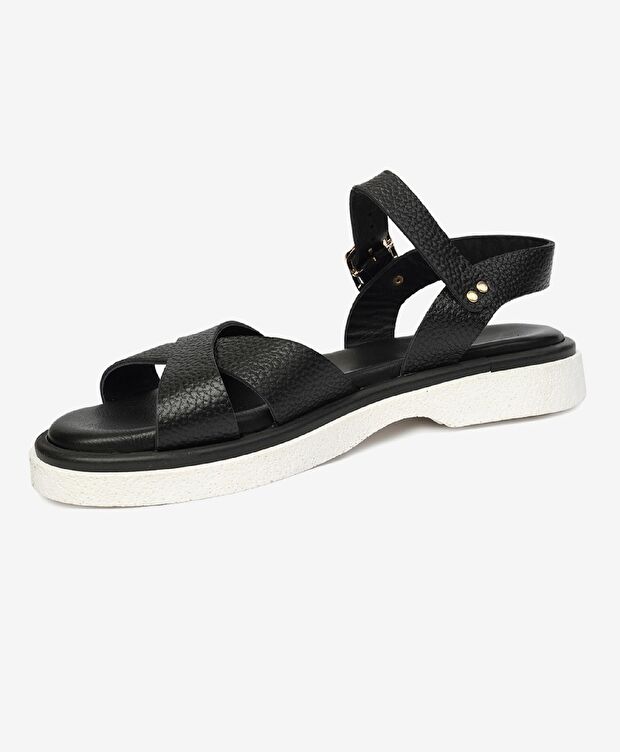 Kadın Siyah Hakiki Deri Sandalet - 3