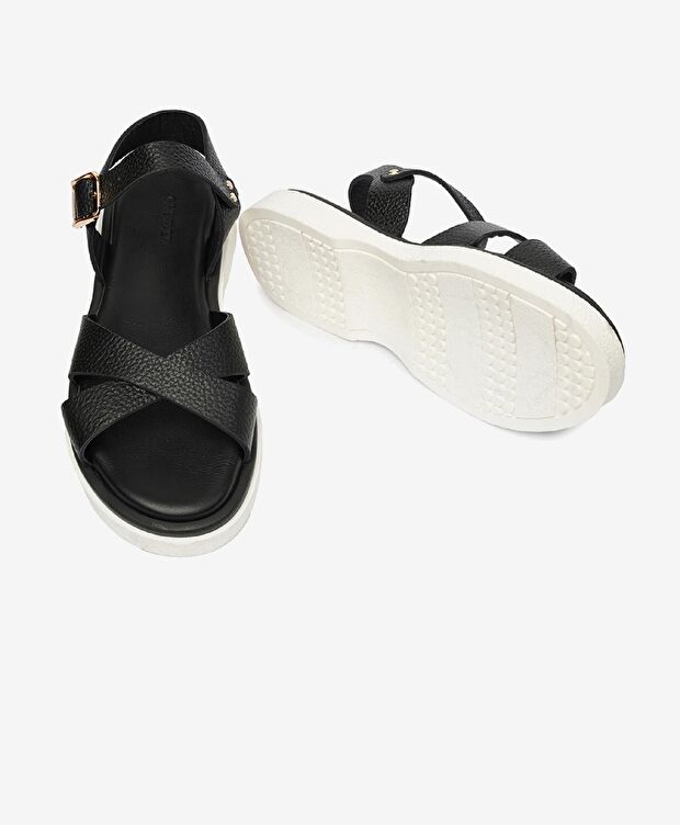 Kadın Siyah Hakiki Deri Sandalet - 6