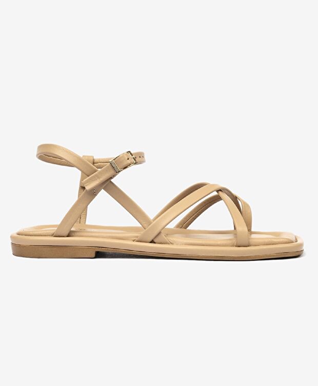 Kadın Krem Hakiki Deri Sandalet - 1