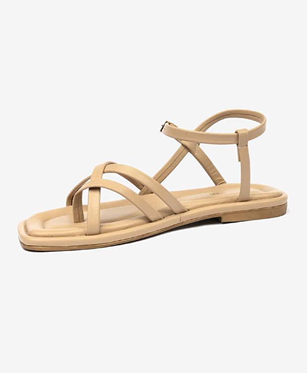 Kadın Krem Hakiki Deri Sandalet - 3