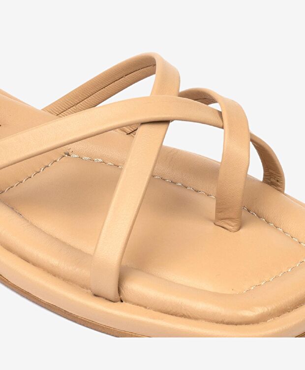 Kadın Krem Hakiki Deri Sandalet - 5