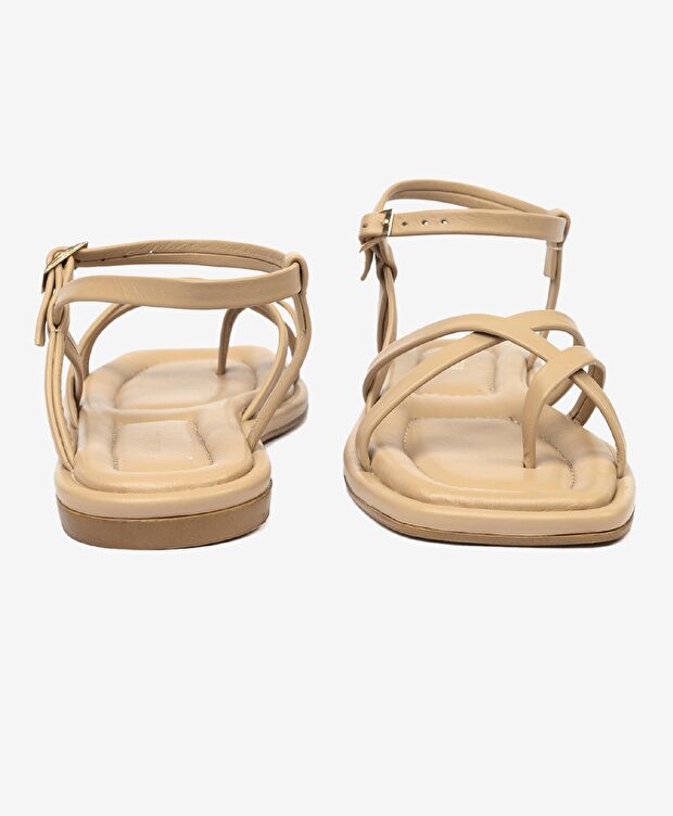 Kadın Krem Hakiki Deri Sandalet - 7