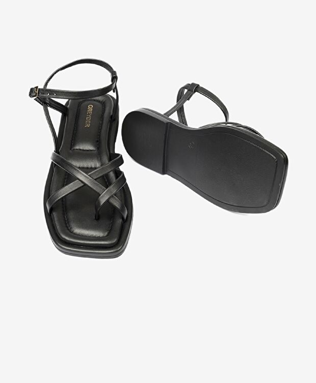 Kadın Siyah Hakiki Deri Sandalet - 6
