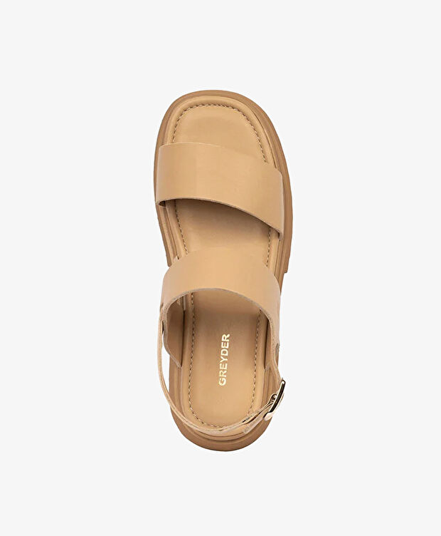 Kadın Krem Hakiki Deri Sandalet - 4