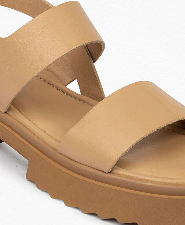 Kadın Krem Hakiki Deri Sandalet - 5