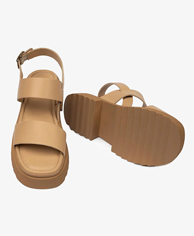 Kadın Krem Hakiki Deri Sandalet - 6