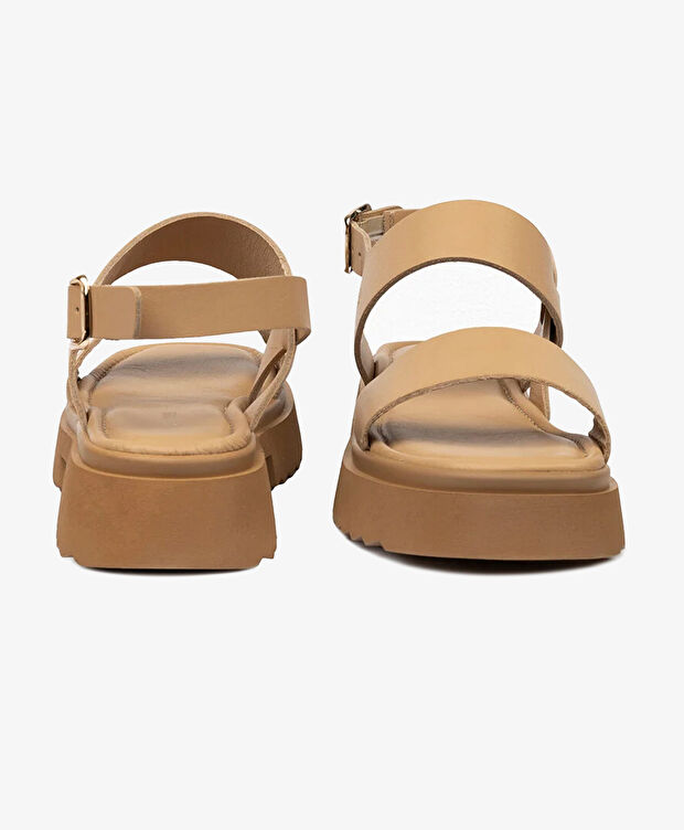 Kadın Krem Hakiki Deri Sandalet - 7