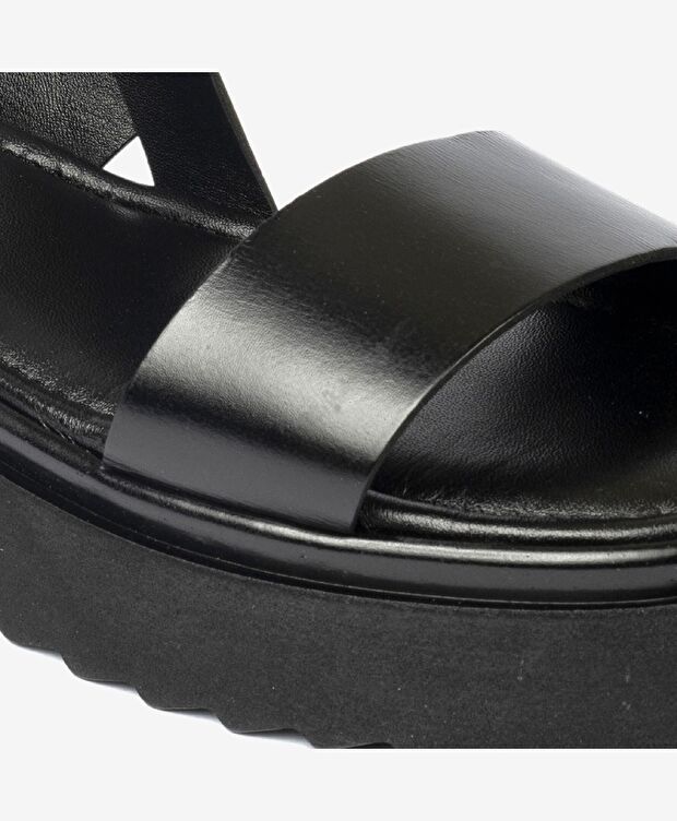 Kadın Siyah Hakiki Deri Sandalet - 5