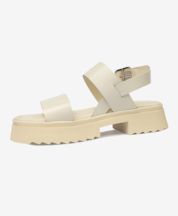 Kadın Bej Hakiki Deri Sandalet - 3