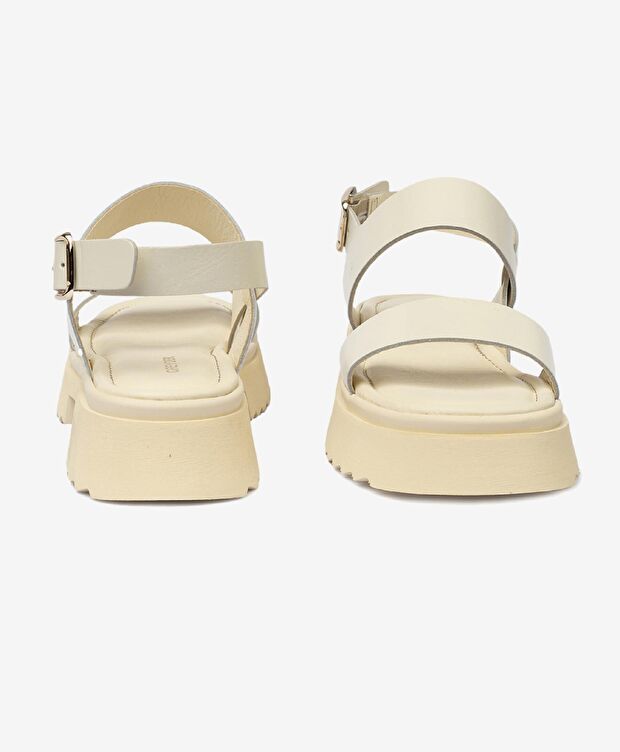 Kadın Bej Hakiki Deri Sandalet - 6