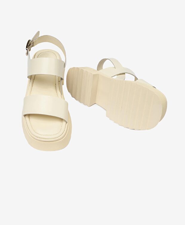 Kadın Bej Hakiki Deri Sandalet - 7