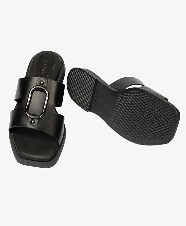 Kadın Siyah Hakiki Deri Terlik - 6