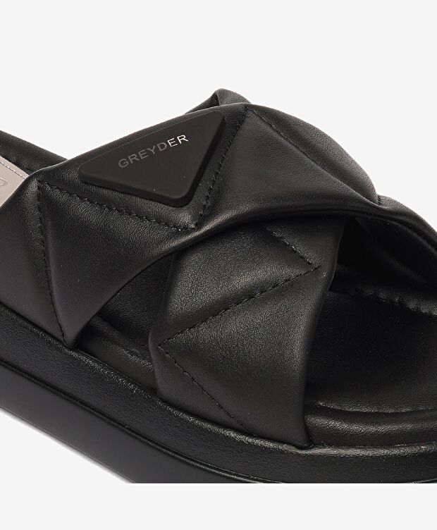 Kadın Siyah Hakiki Deri Terlik - 5