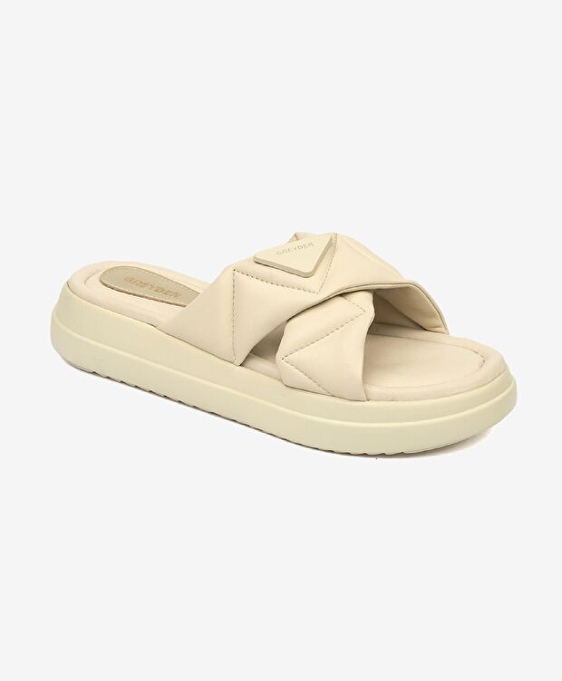 Kadın Krem Hakiki Deri Terlik - 2