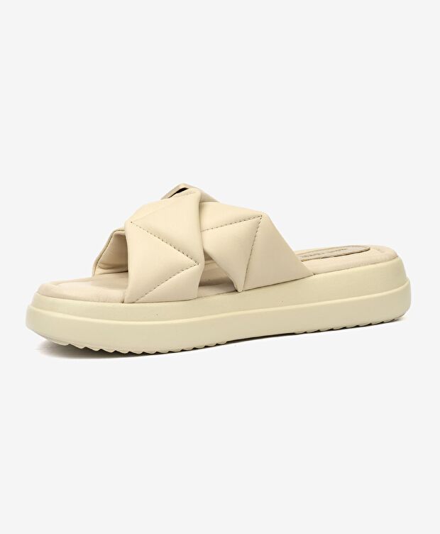 Kadın Krem Hakiki Deri Terlik - 3