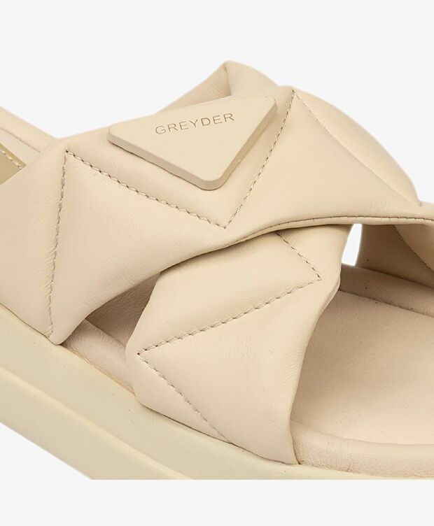 Kadın Krem Hakiki Deri Terlik - 5