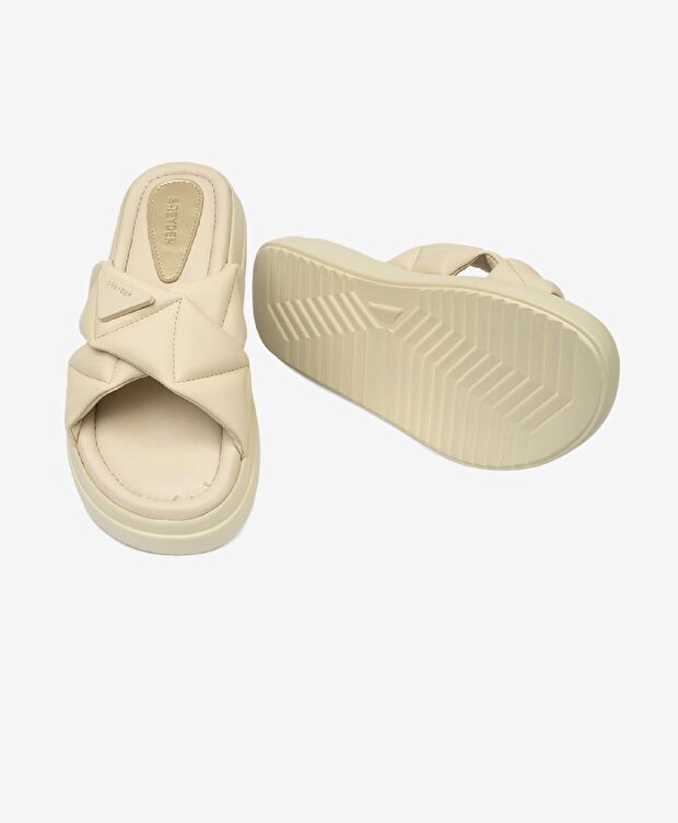 Kadın Krem Hakiki Deri Terlik - 6