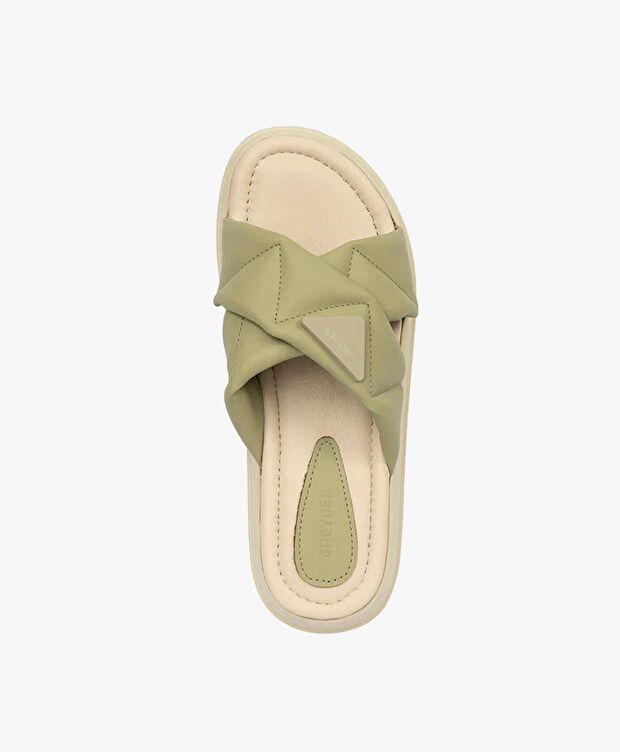 Kadın Yeşil Hakiki Deri Terlik - 4