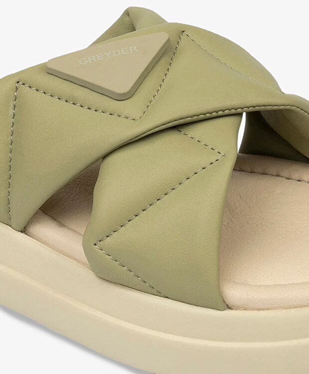 Kadın Yeşil Hakiki Deri Terlik - 5