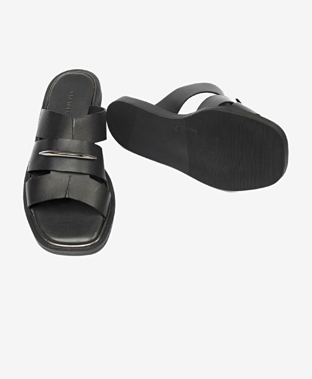 Kadın Siyah Hakiki Deri Terlik - 6