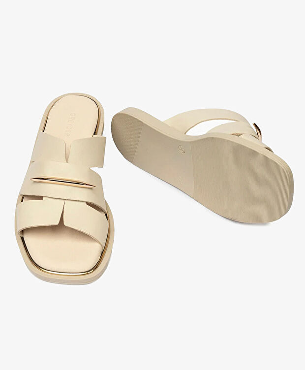 Kadın Bej Hakiki Deri Terlik - 6