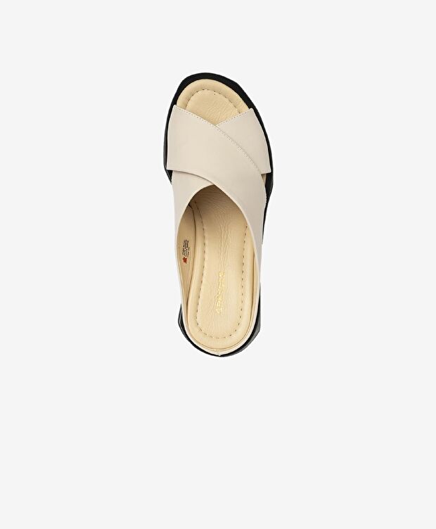 Kadın Bej Hakiki Deri Topuklu Terlik - 4