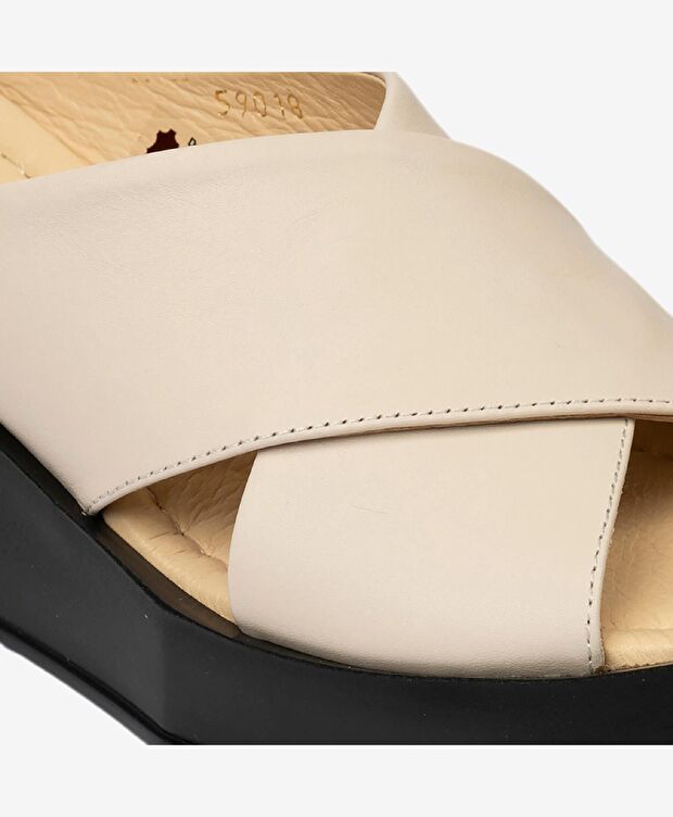 Kadın Bej Hakiki Deri Topuklu Terlik - 5