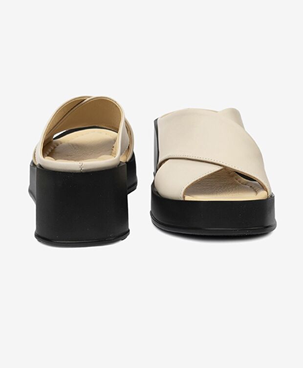 Kadın Bej Hakiki Deri Topuklu Terlik - 7