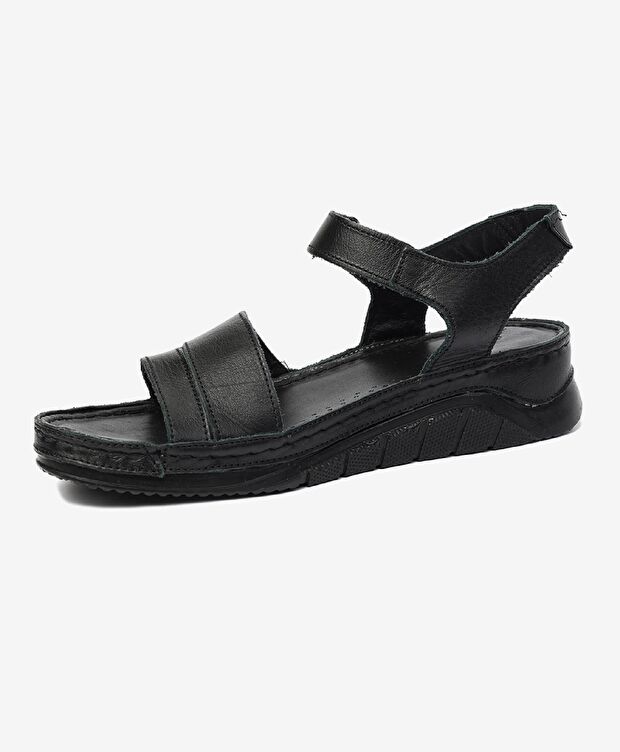 Kadın Siyah Hakiki Deri Sandalet - 3