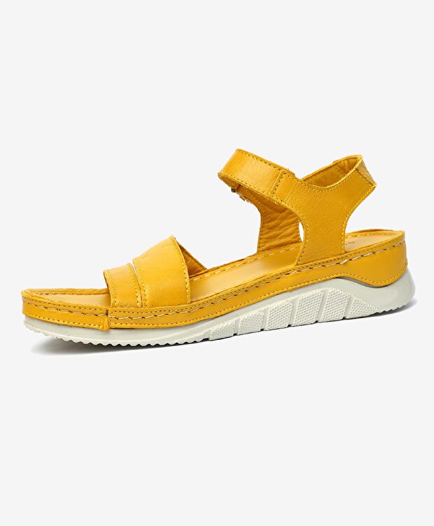 Kadın Sarı Hakiki Deri Sandalet - 3