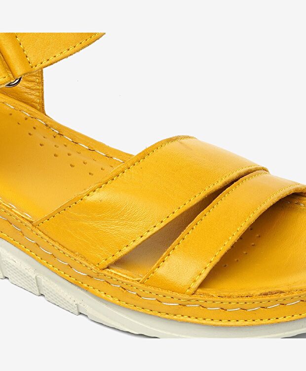 Kadın Sarı Hakiki Deri Sandalet - 5