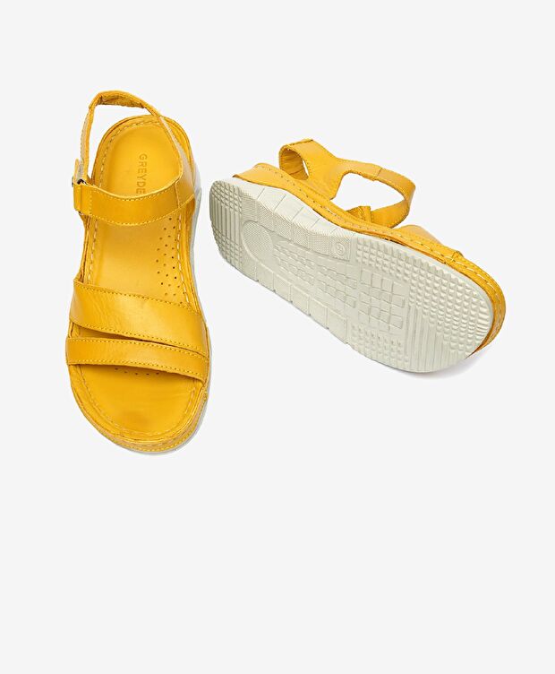 Kadın Sarı Hakiki Deri Sandalet - 6