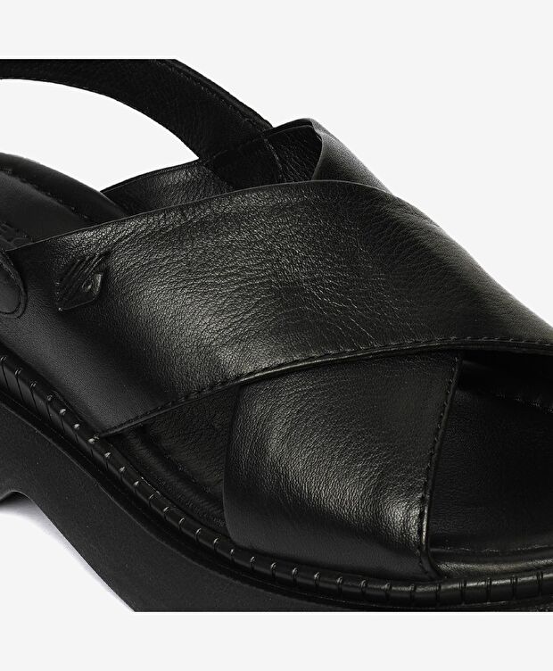 Kadın Siyah Hakiki Deri Sandalet - 5