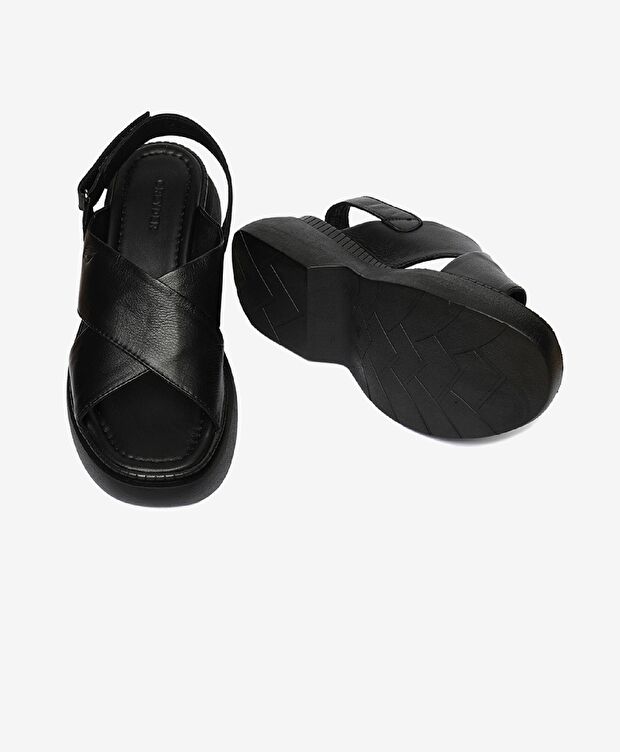 Kadın Siyah Hakiki Deri Sandalet - 6