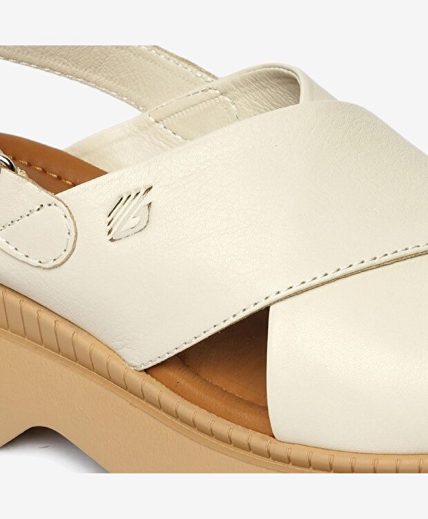 Kadın Beyaz Hakiki Deri Sandalet - 5