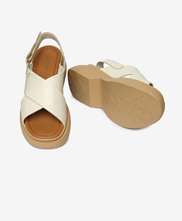 Kadın Beyaz Hakiki Deri Sandalet - 6