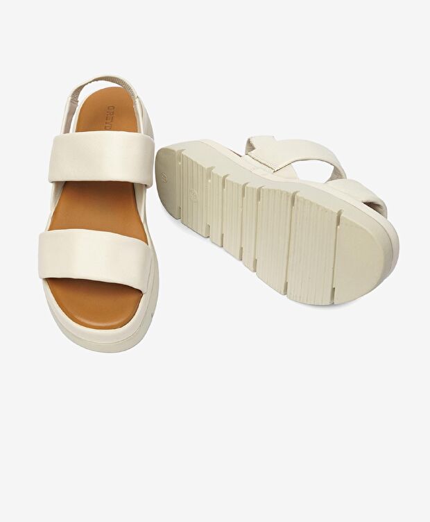 Kadın Bej Hakiki Deri Sandalet - 6