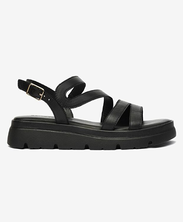 Kadın Siyah Hakiki Deri Sandalet - 1