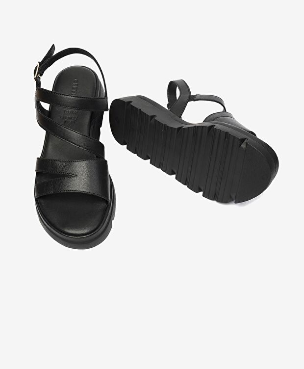 Kadın Siyah Hakiki Deri Sandalet - 6